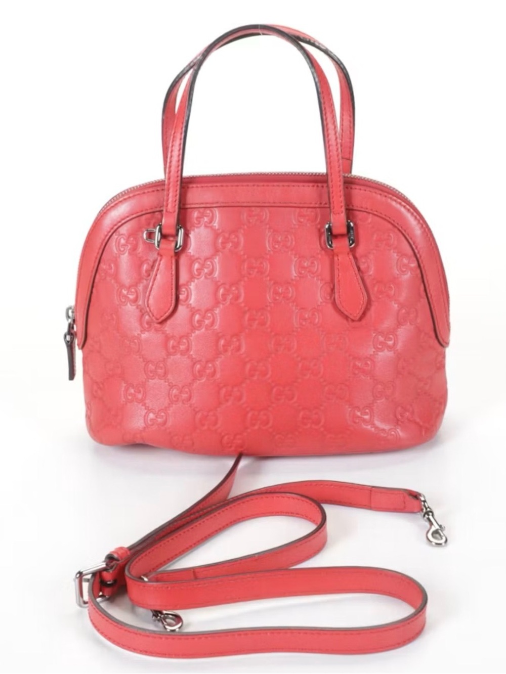 Gucci Coral Pink Embossed Leather Dome Shoulder Bag